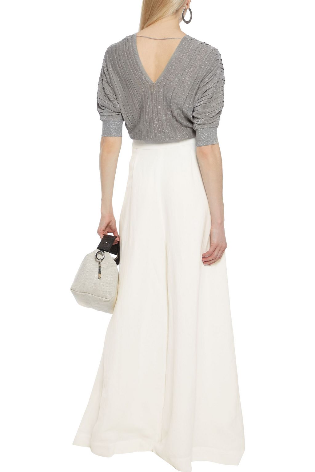 BRUNELLO CUCINELLI Pleated metallic linen-blend top