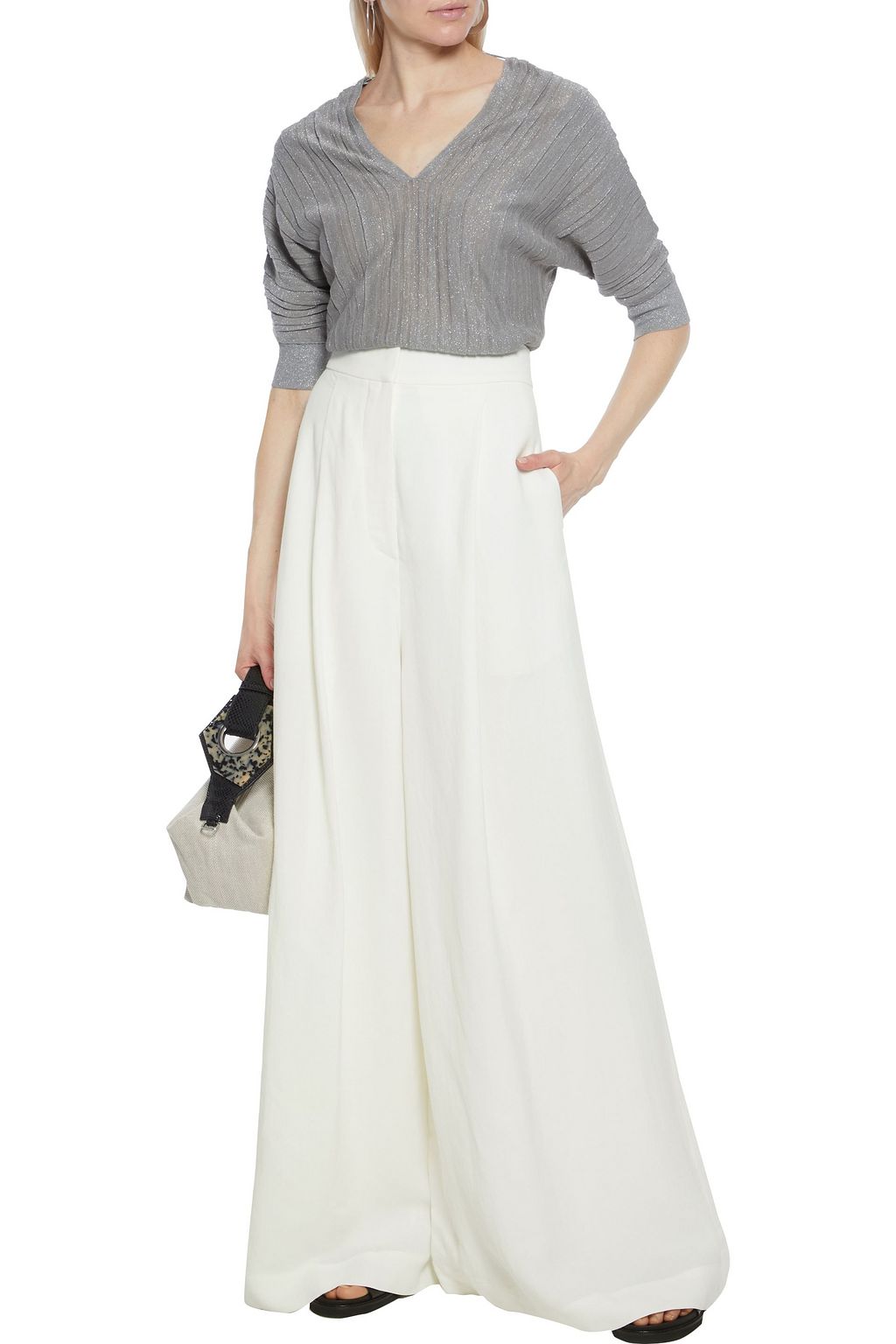 BRUNELLO CUCINELLI Pleated metallic linen-blend top