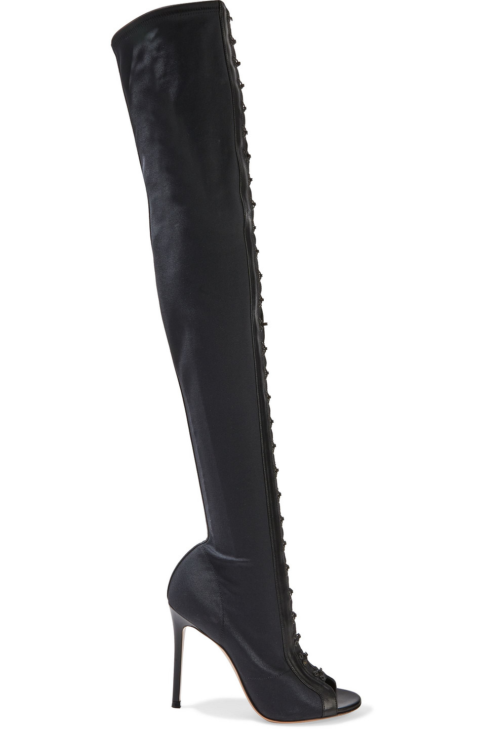 Leather-trimmed faille over-the-knee boots