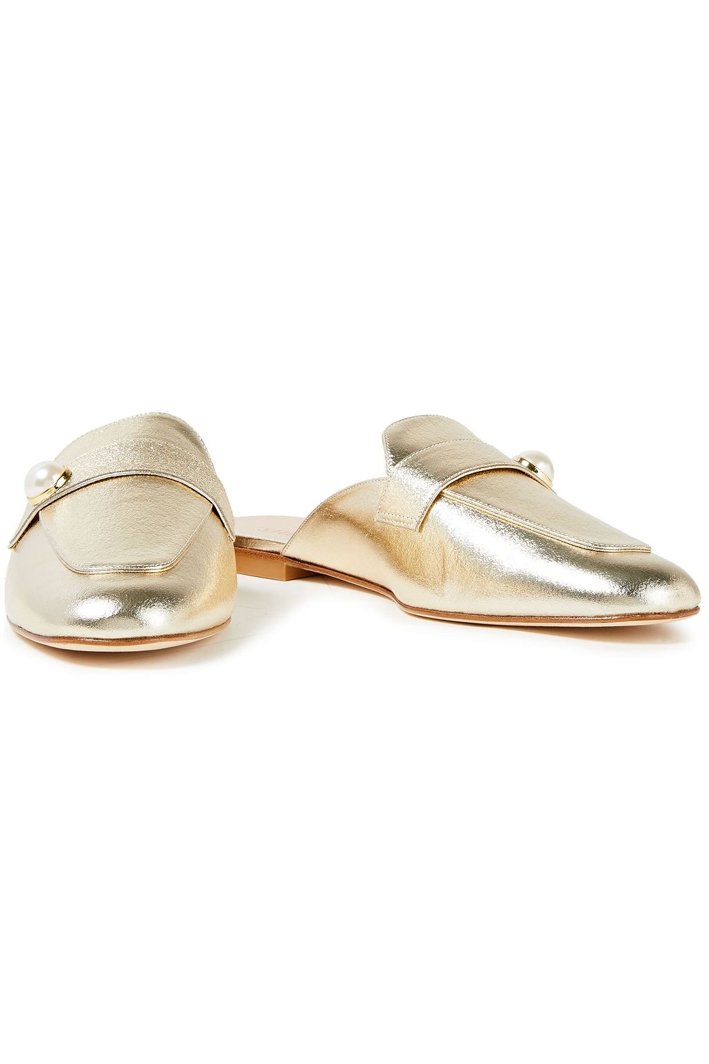 STUART WEITZMAN Payson embellished metallic leather slippers