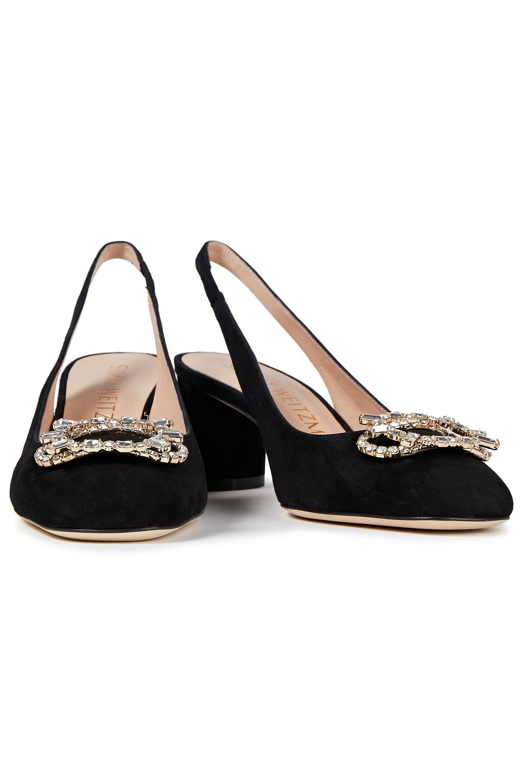 STUART WEITZMAN Amaya 60 crystal-embellished suede slingback pumps