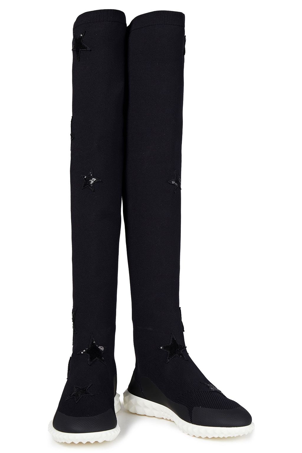 VALENTINO GARAVANI Embellished stretch-knit over-the-knee boots