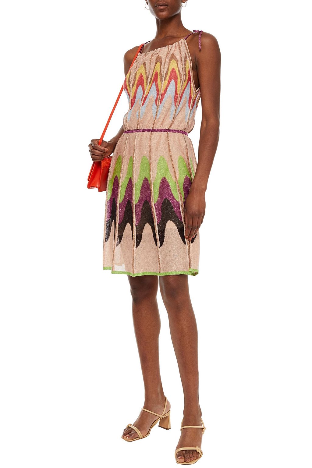 M MISSONI Pleated metallic crochet-knit mini dress