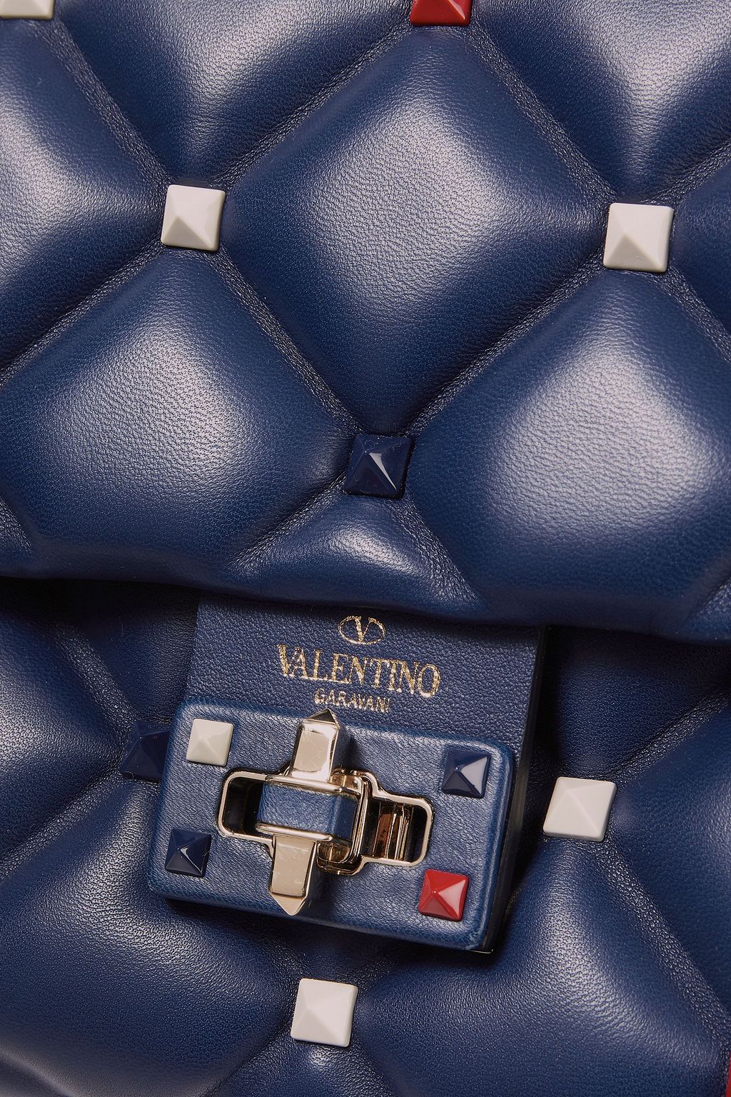 Indigo Rockstud Spike embossed colorblock leather shoulder bag Sale