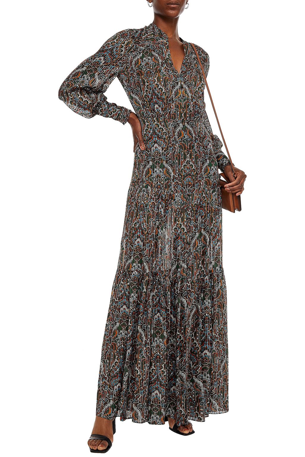VERONICA BEARD Monali gathered printed silk-blend crepe de chine maxi dress