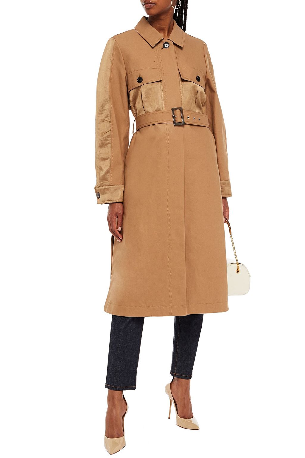 KATE SPADE NEW YORK Icon satin-paneled belted cotton-gabardine trench coat