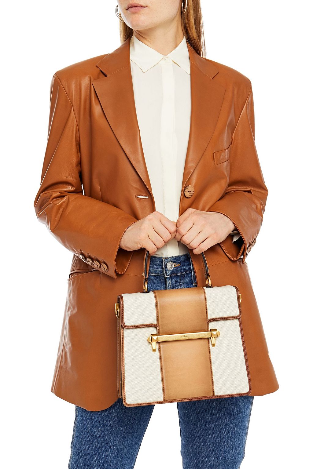 VALENTINO GARAVANI Uptown leather and canvas tote
