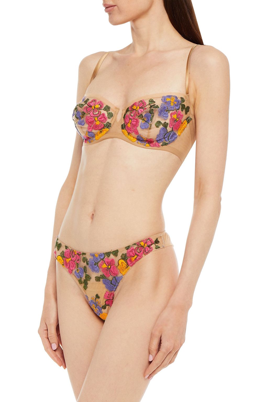 I.D. SARRIERI Embroidered stretch-tulle and satin underwired bra