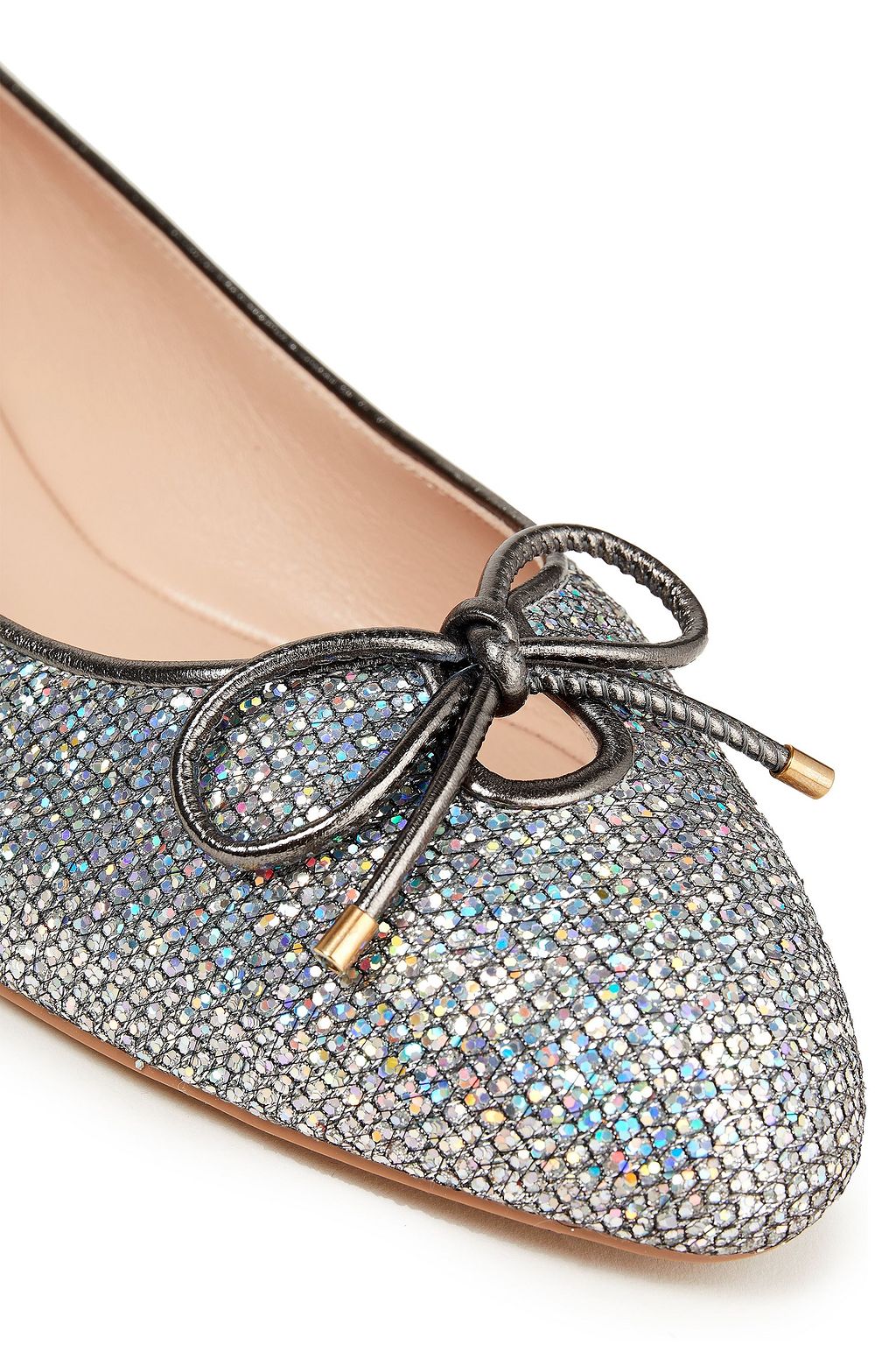 STUART WEITZMAN Bow-embellished glittered lurex ballet flats