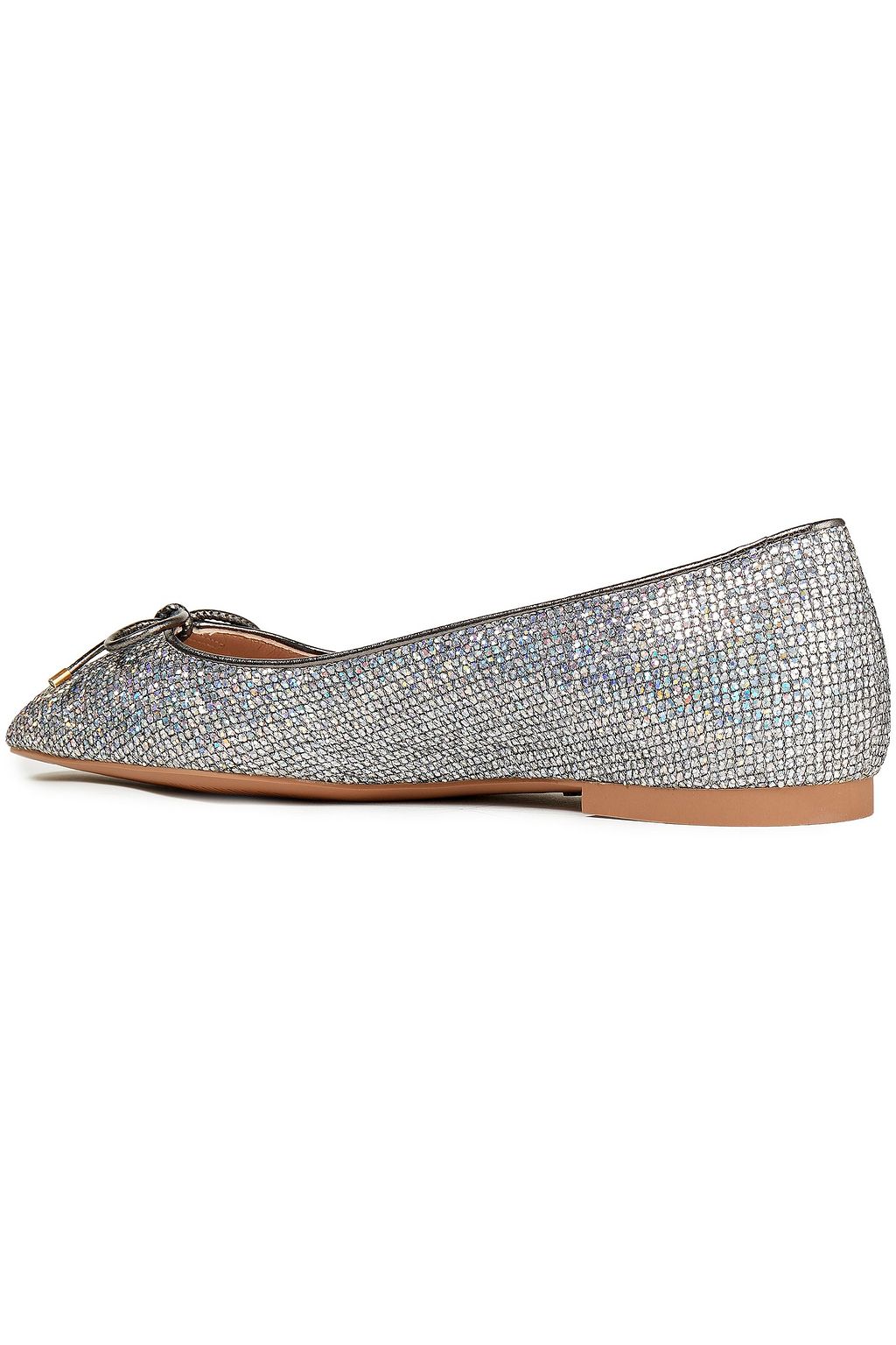 STUART WEITZMAN Bow-embellished glittered lurex ballet flats