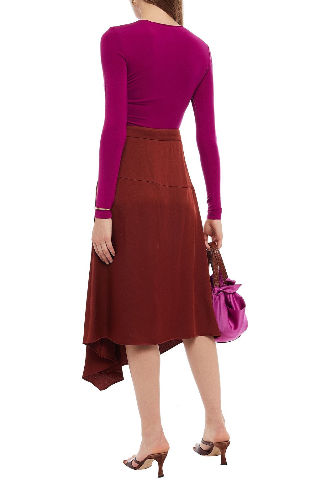 VERONICA BEARD Parisa asymmetric draped satin-crepe skirt