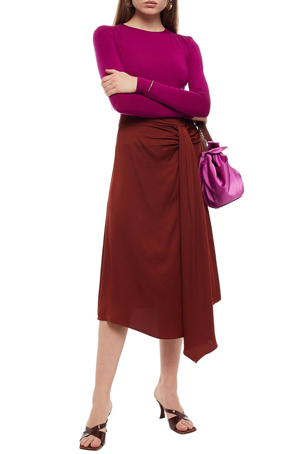 VERONICA BEARD Parisa asymmetric draped satin-crepe skirt