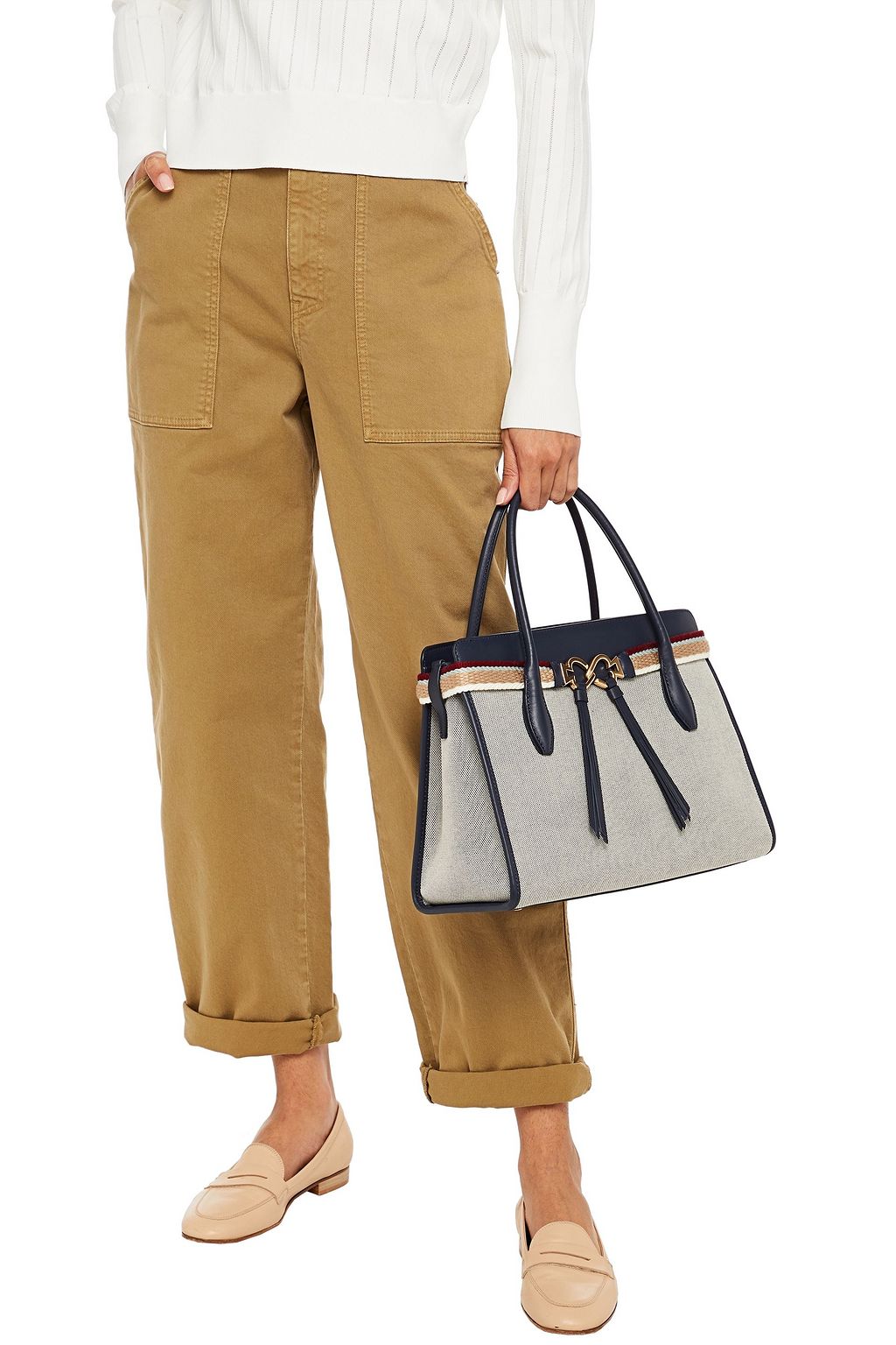 KATE SPADE NEW YORK Faux leather-trimmed cotton-canvas tote