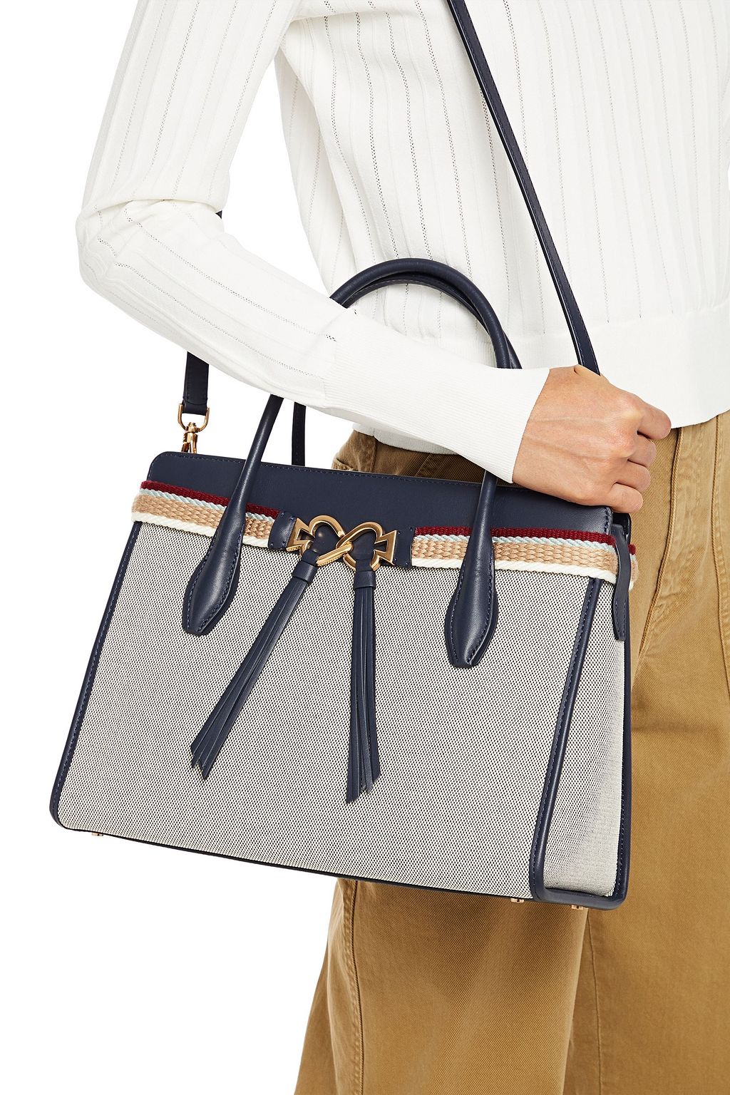KATE SPADE NEW YORK Faux leather-trimmed cotton-canvas tote
