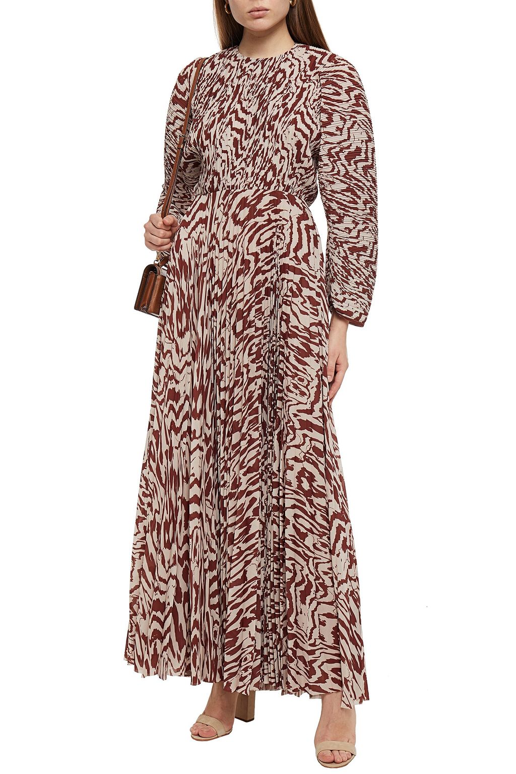 SOLACE LONDON Taima printed plissé-crepe maxi dress