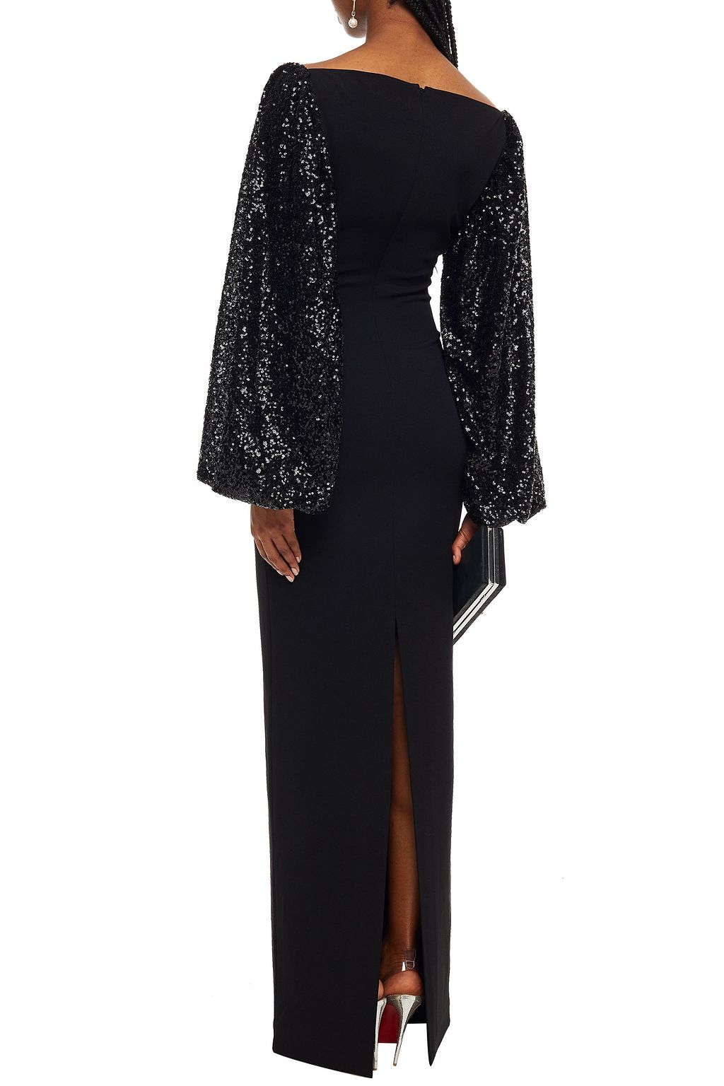 SOLACE LONDON Off-the-shoulder sequin-embellished stretch-crepe gown
