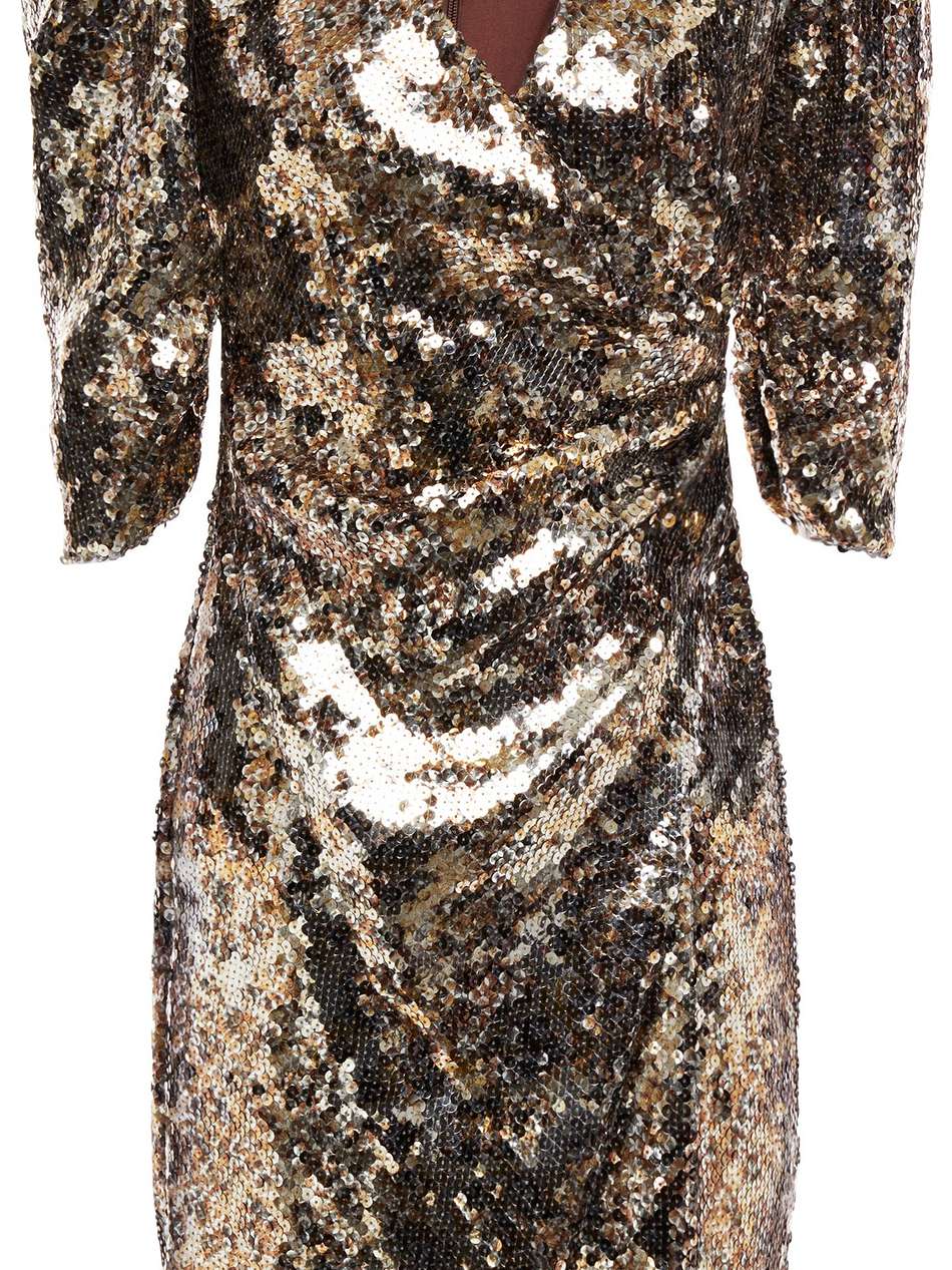 wrap-effect sequined mesh mini dress