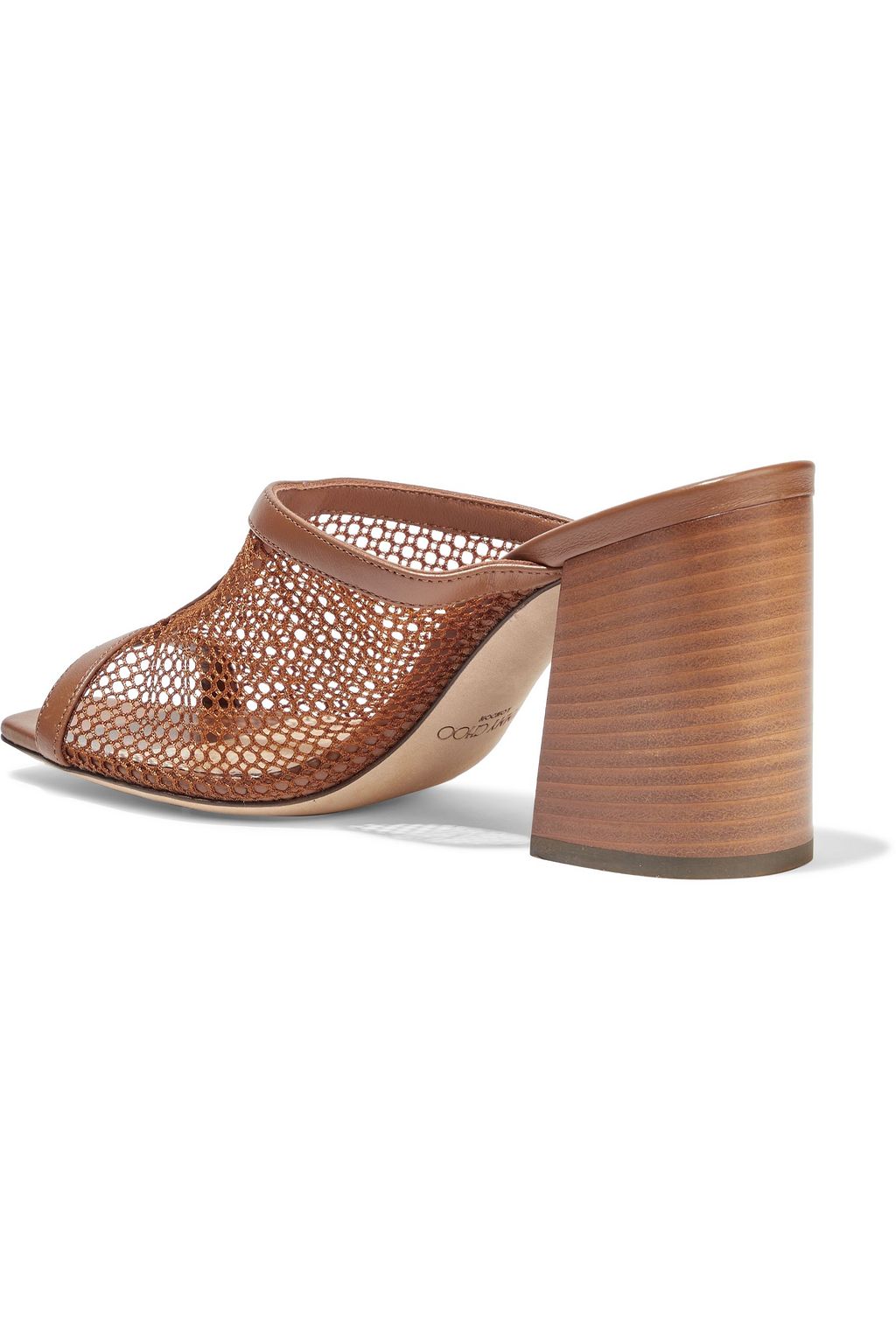 JIMMY CHOO Joud 85 leather-trimmed mesh mules