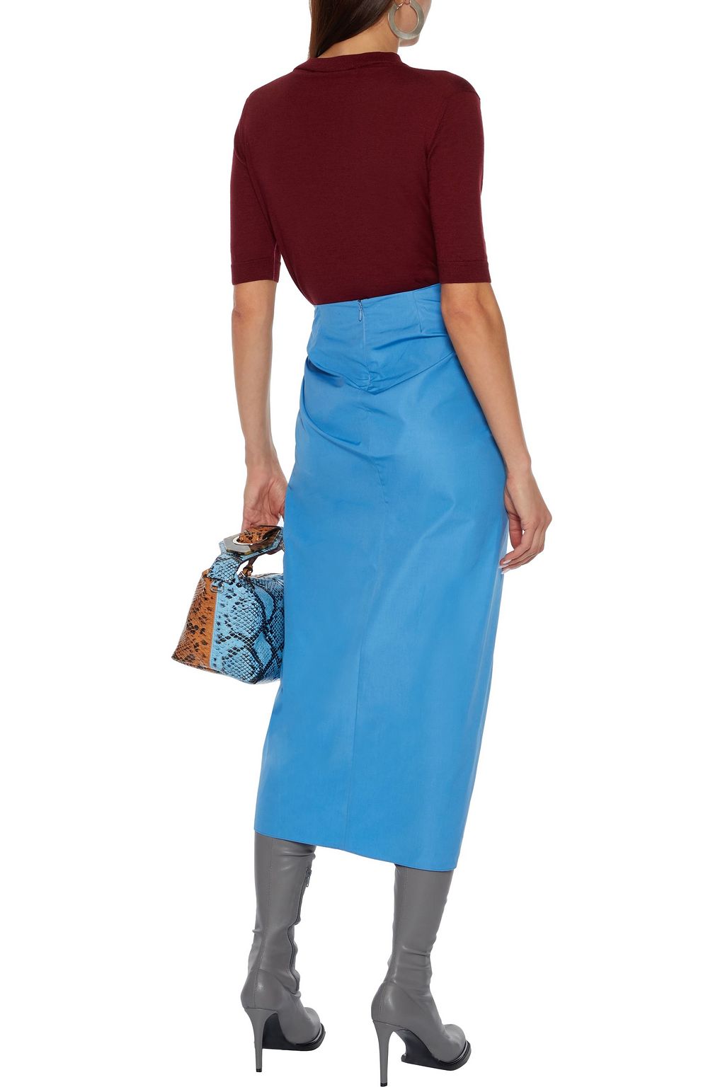 MARNI Wrap-effect knotted cotton-poplin midi skirt