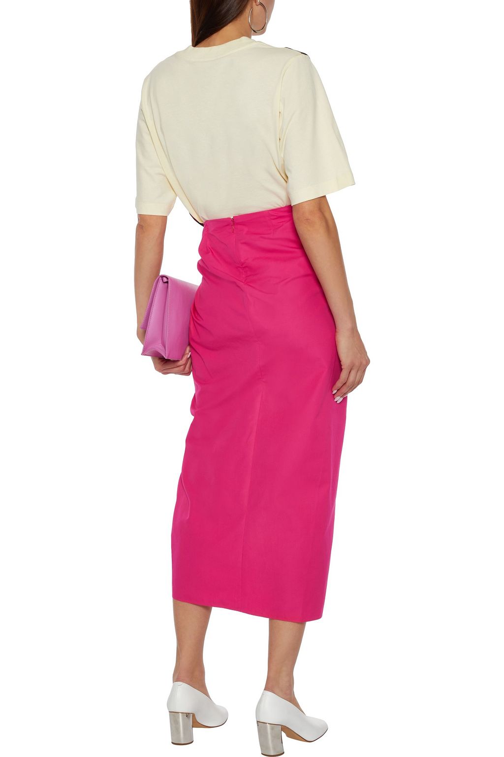MARNI Wrap-effect knotted cotton-poplin midi skirt