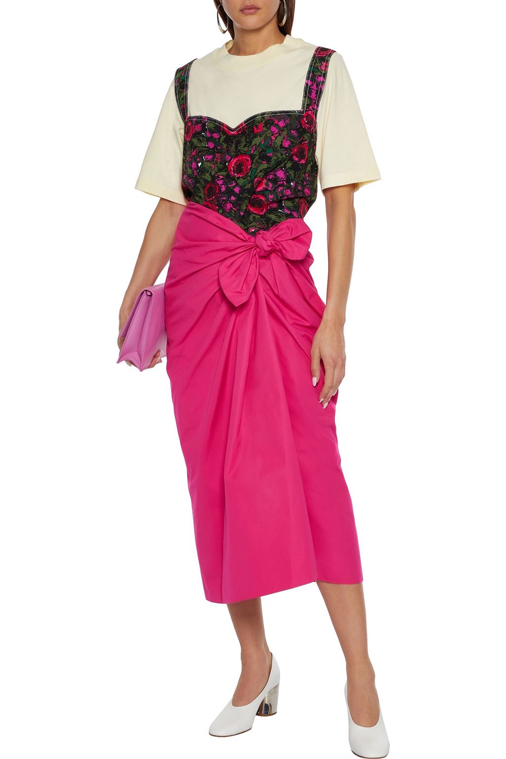 MARNI Wrap-effect knotted cotton-poplin midi skirt