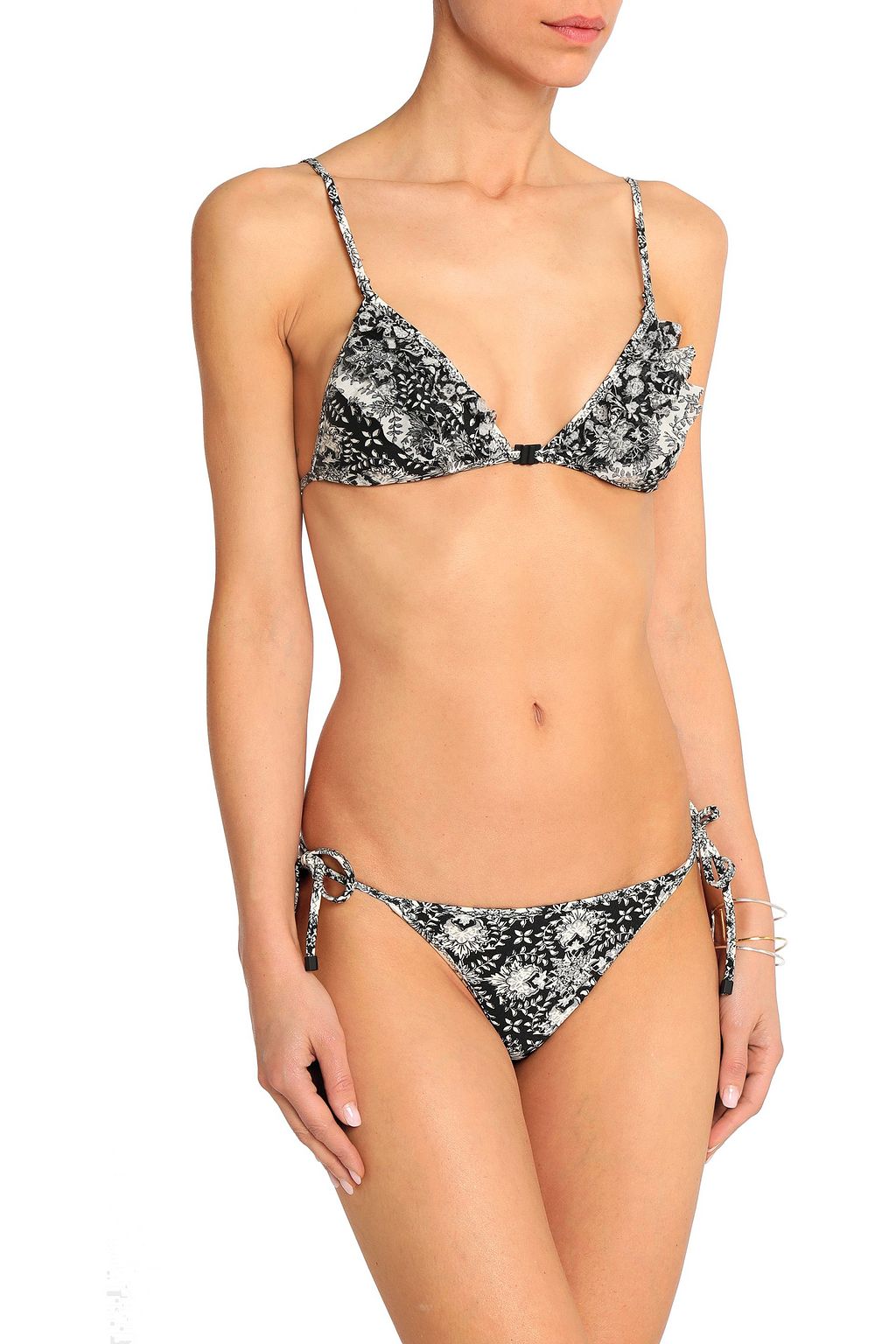 ZIMMERMANN Ruffled mesh-trimmed printed triangle bikini