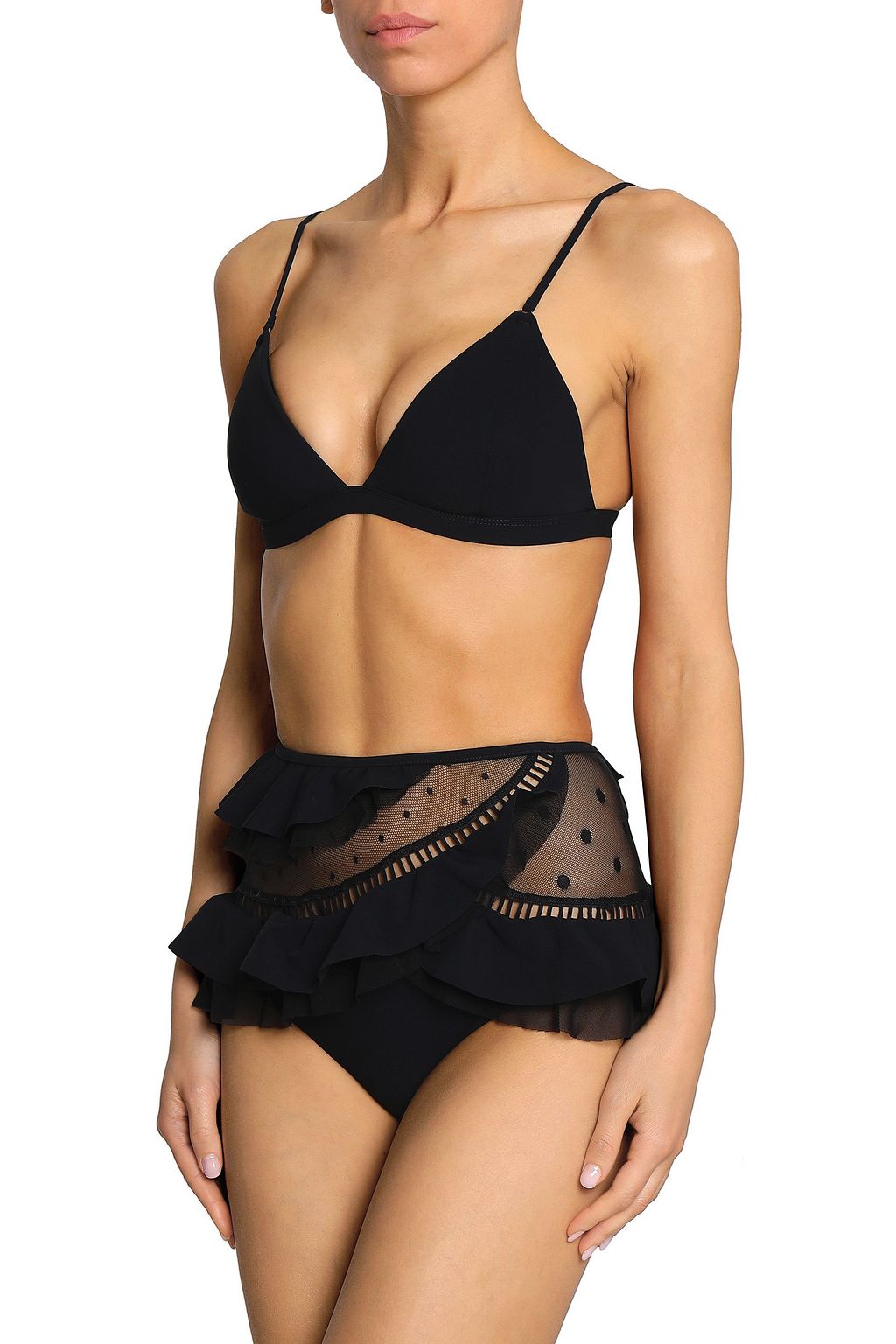 ZIMMERMANN Point d'esprit-paneled ruffled high-rise bikini briefs