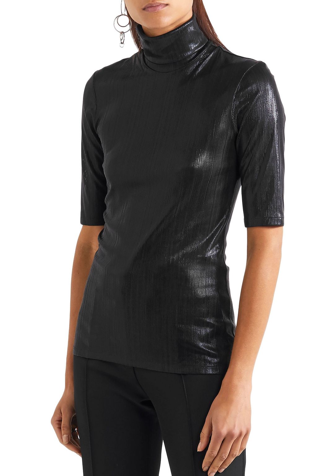 PALLAS Metallic stretch-knit turtleneck top