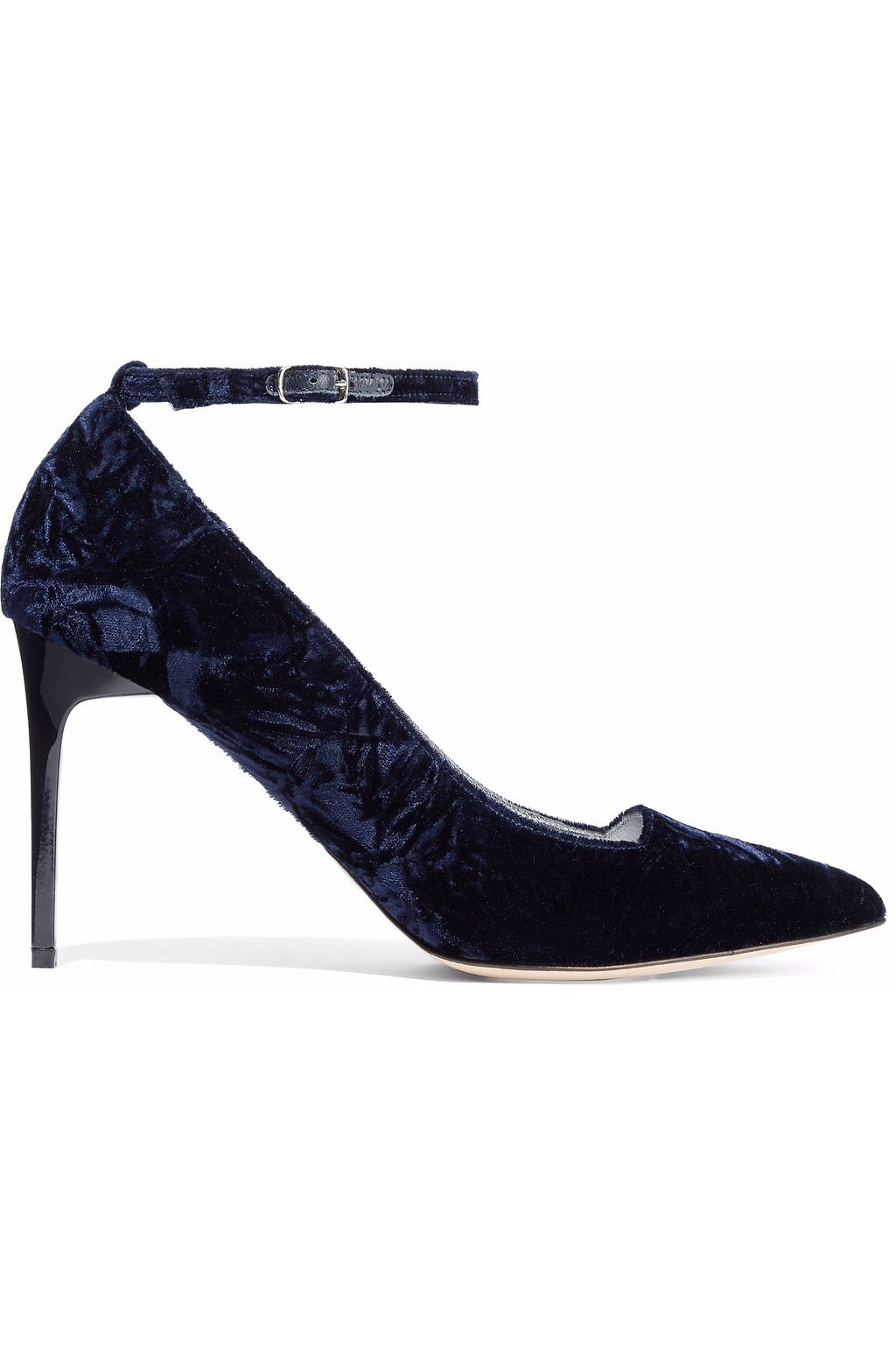 navy blue velvet pumps