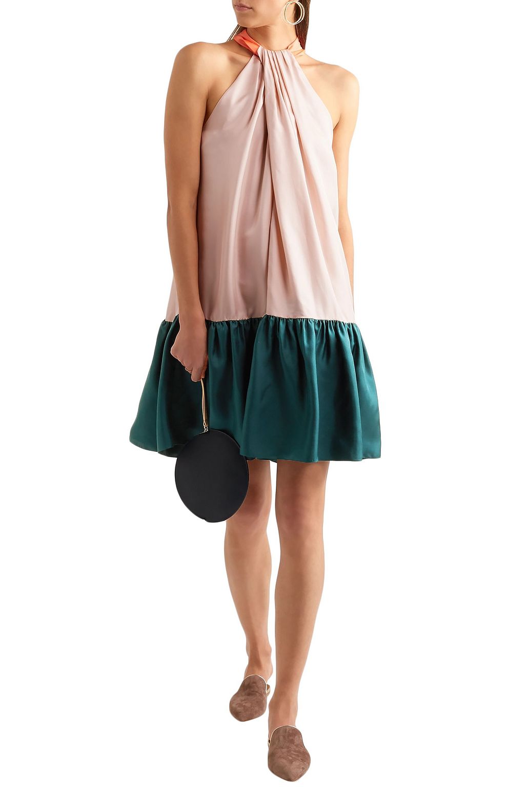 ROKSANDA Gathered color-block silk-twill mini dress