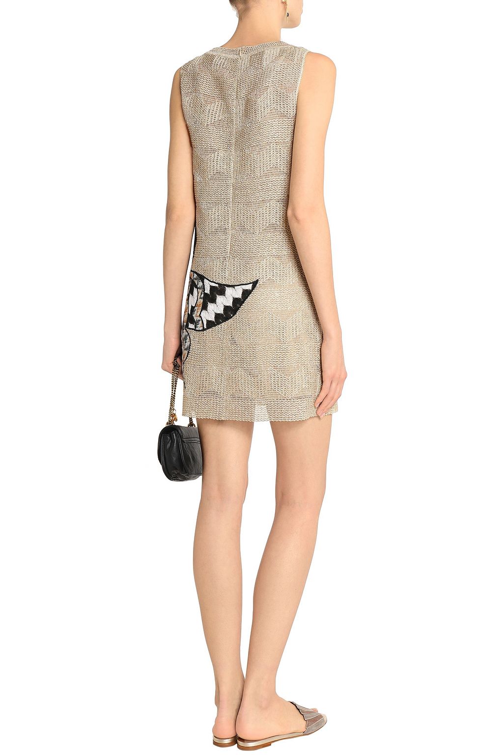 MISSONI Appliquéd metallic crochet-knit mini dress