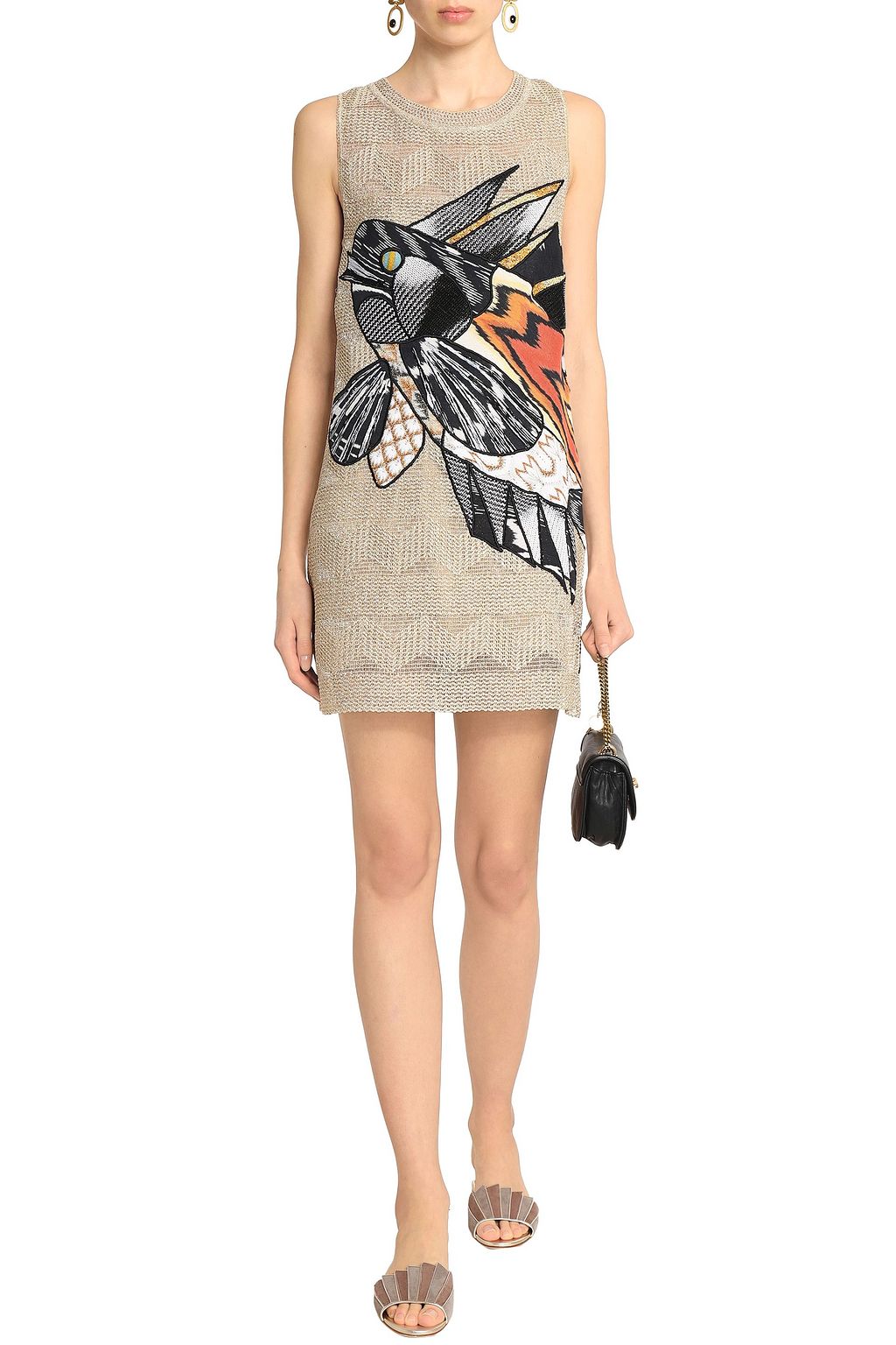 MISSONI Appliquéd metallic crochet-knit mini dress
