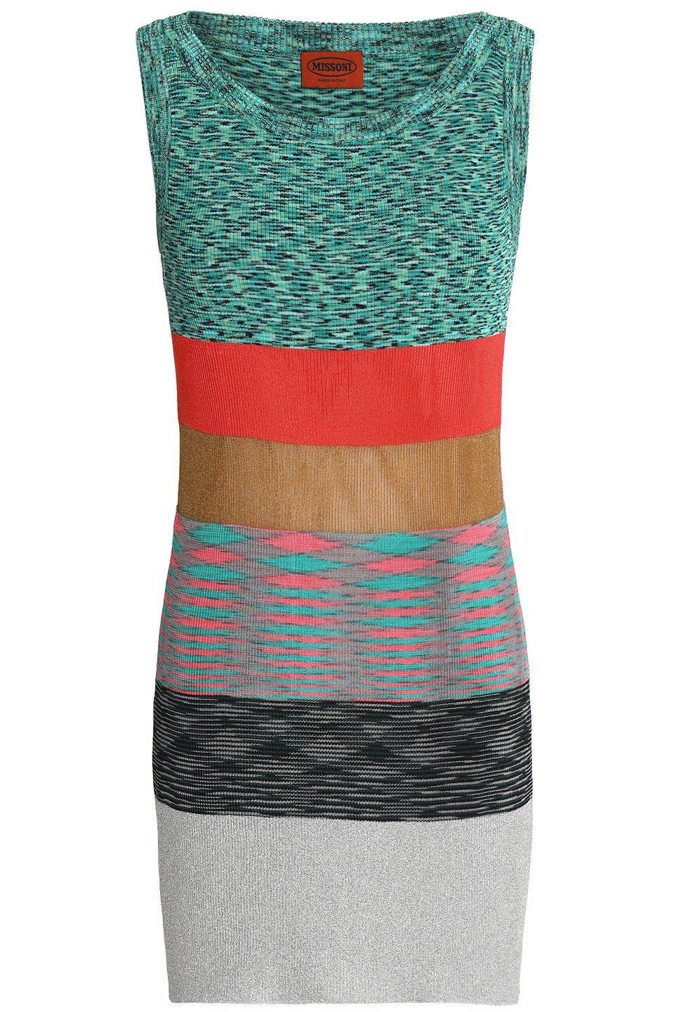 Missoni Woman Color-block Stretch-knit Mini Dress Teal Size 42