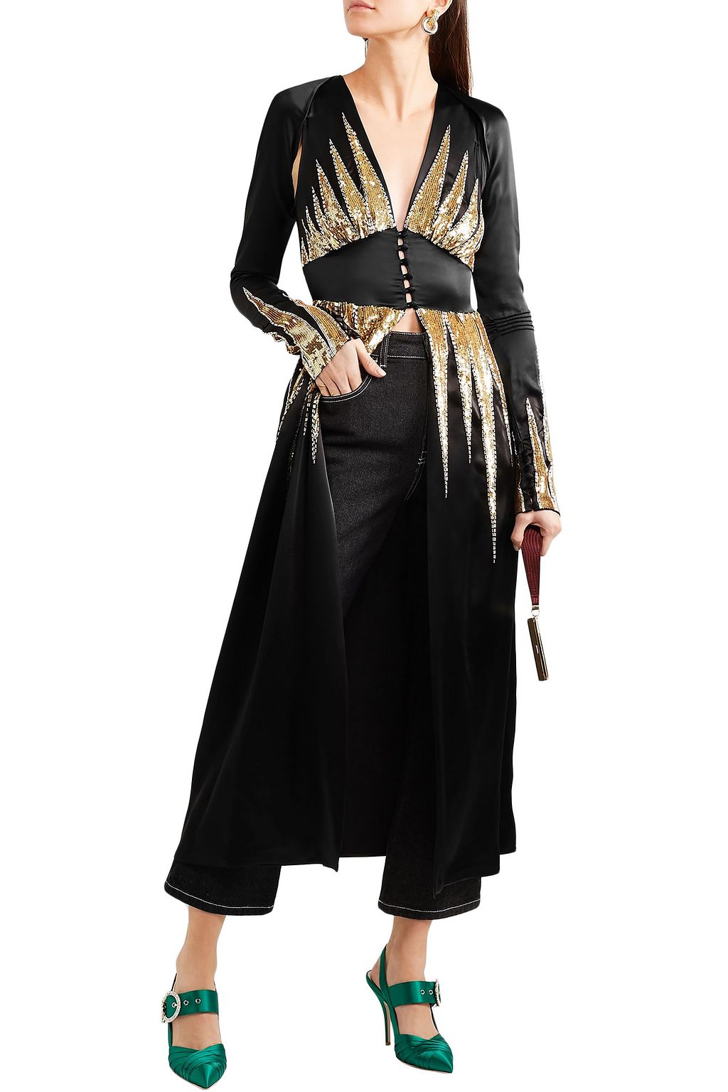THE ATTICO Suzanne embellished satin midi dress