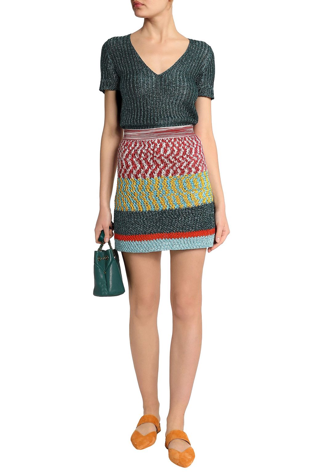 MISSONI Metallic crochetknit mini skirt THE