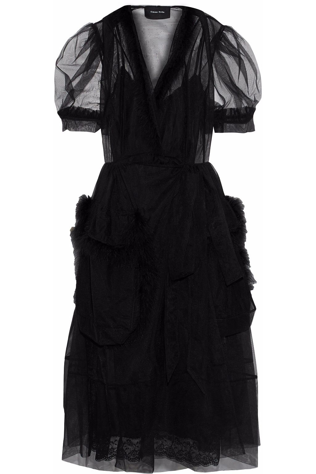 Black Faux feather trimmed tulle wrap Feather Dress Sale Up to 50% off at