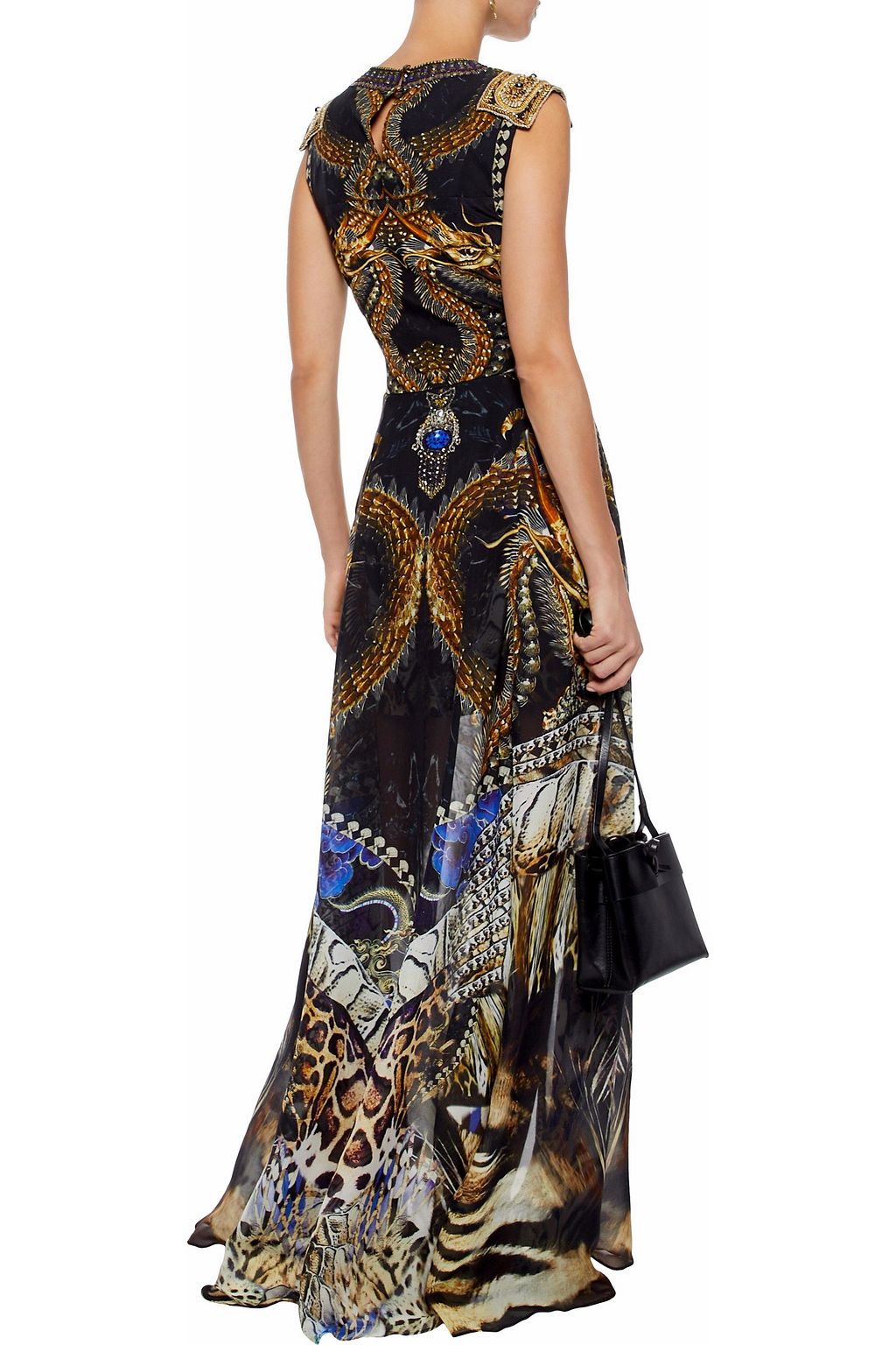 CAMILLA Layered embellished printed silk crepe de chine dress