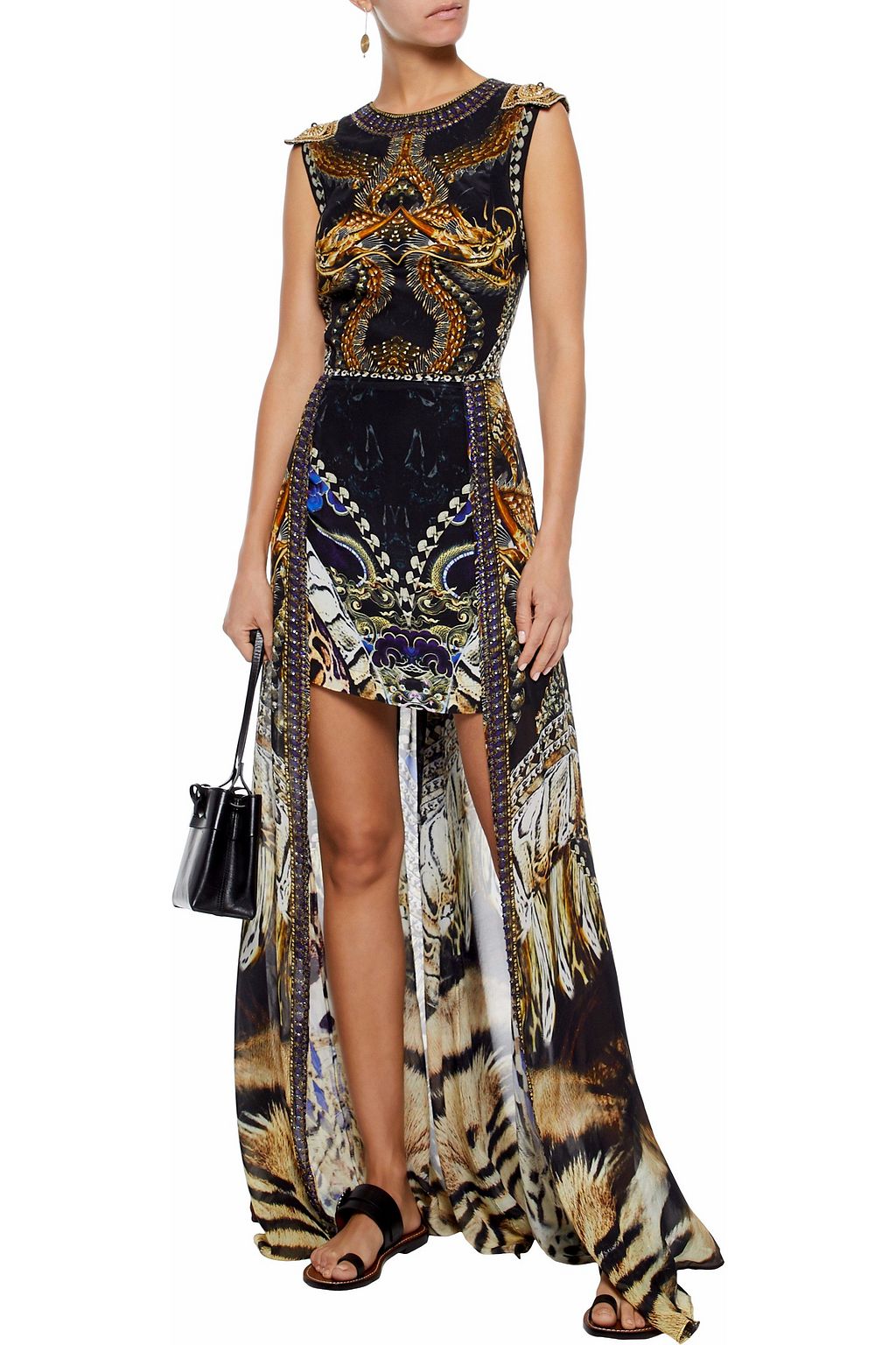 CAMILLA Layered embellished printed silk crepe de chine dress