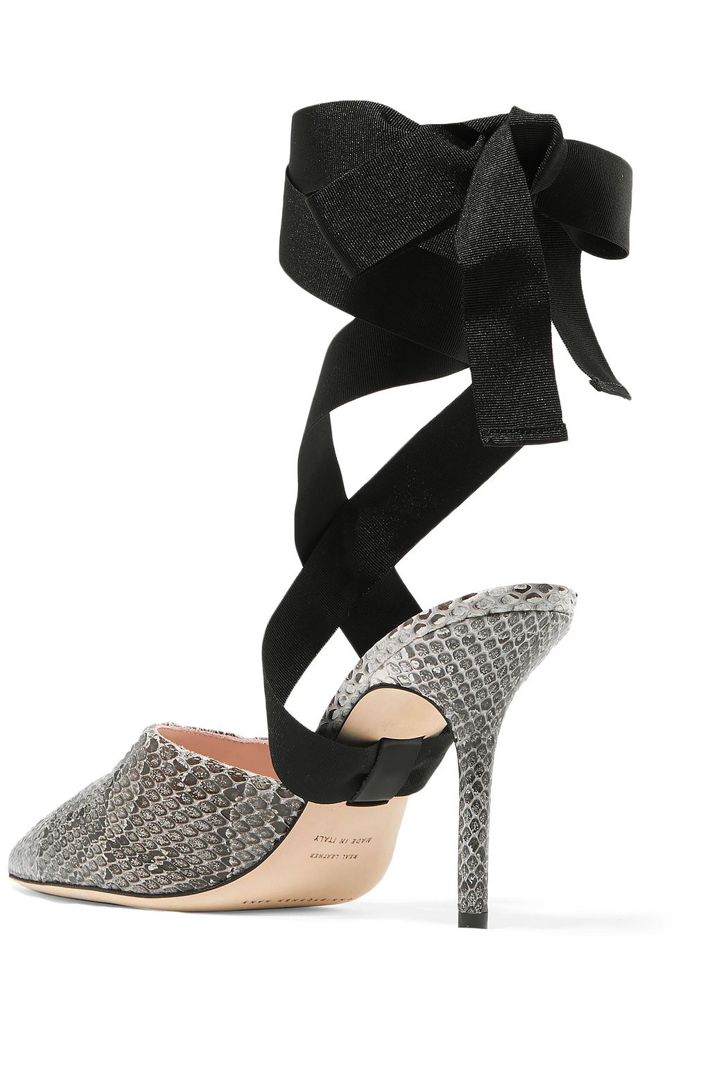 CHRISTOPHER KANE Grosgrain-trimmed watersnake mules