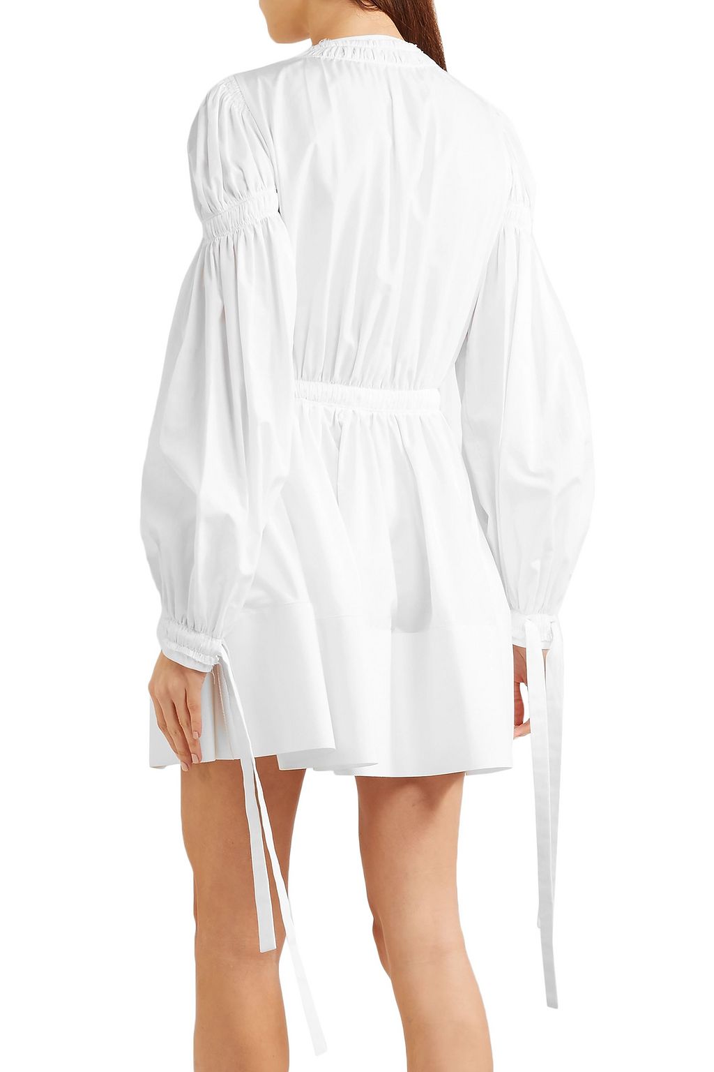 MCQUEEN Gathered cotton-poplin mini dress