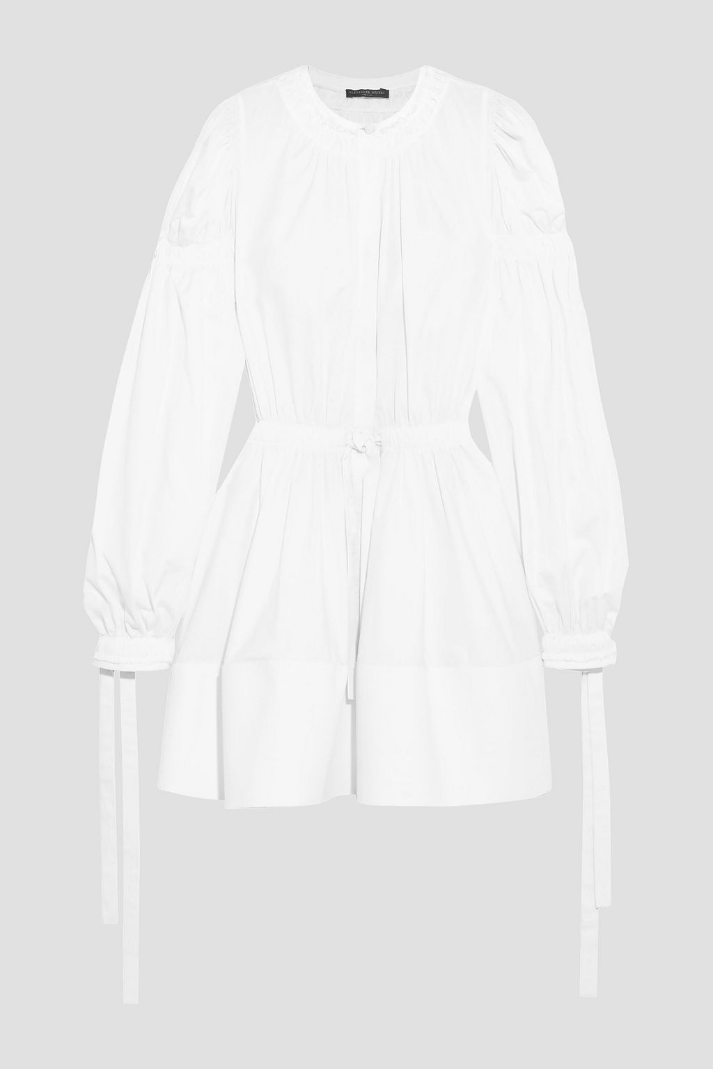 White Gathered cotton-poplin mini dress ...