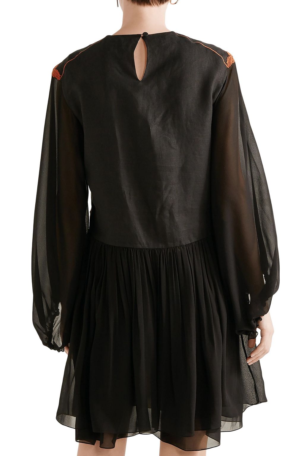 CHLOÉ Embroidered linen and silk-chiffon mini dress
