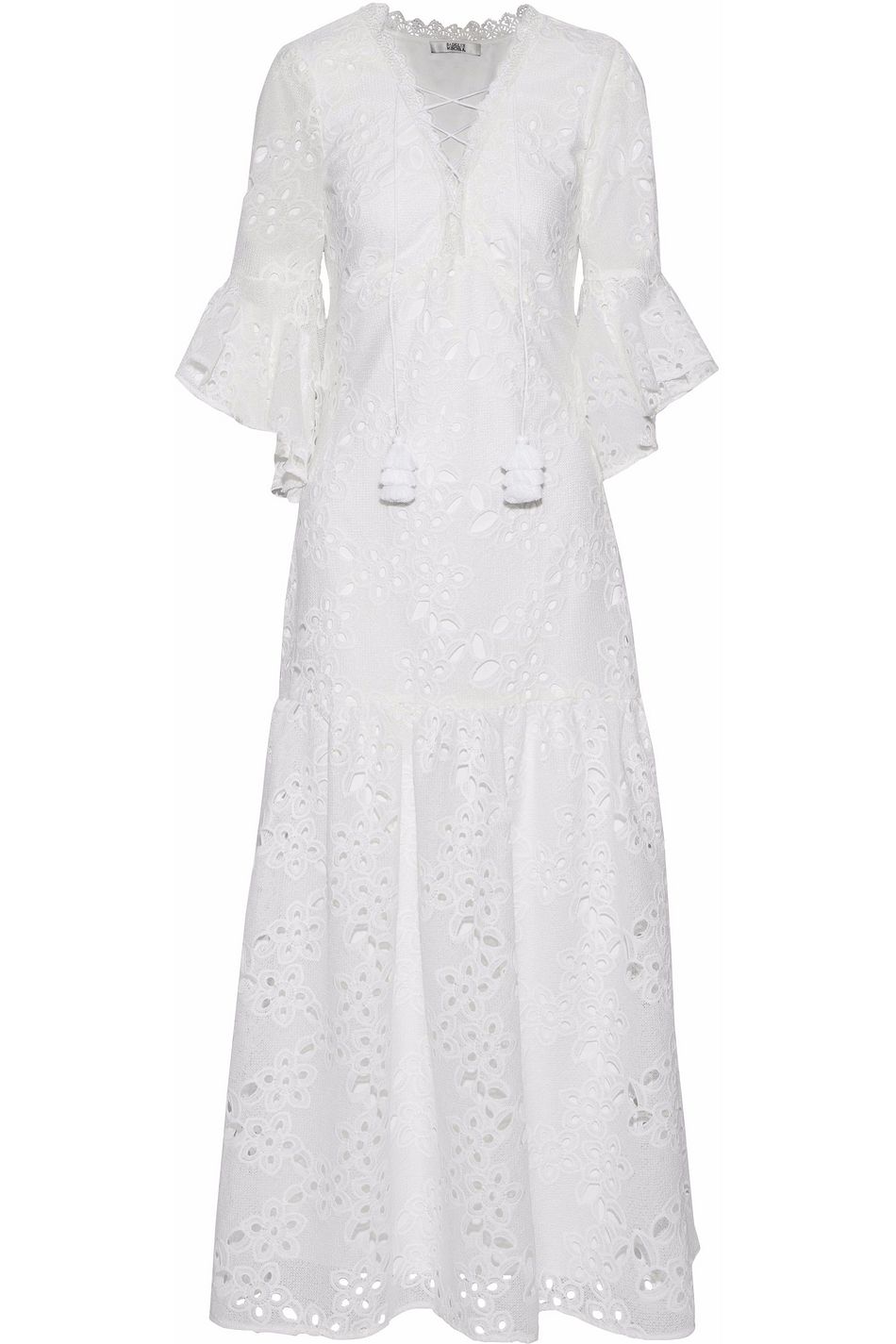 Badgley Mischka lace-up broderie anglaise gown