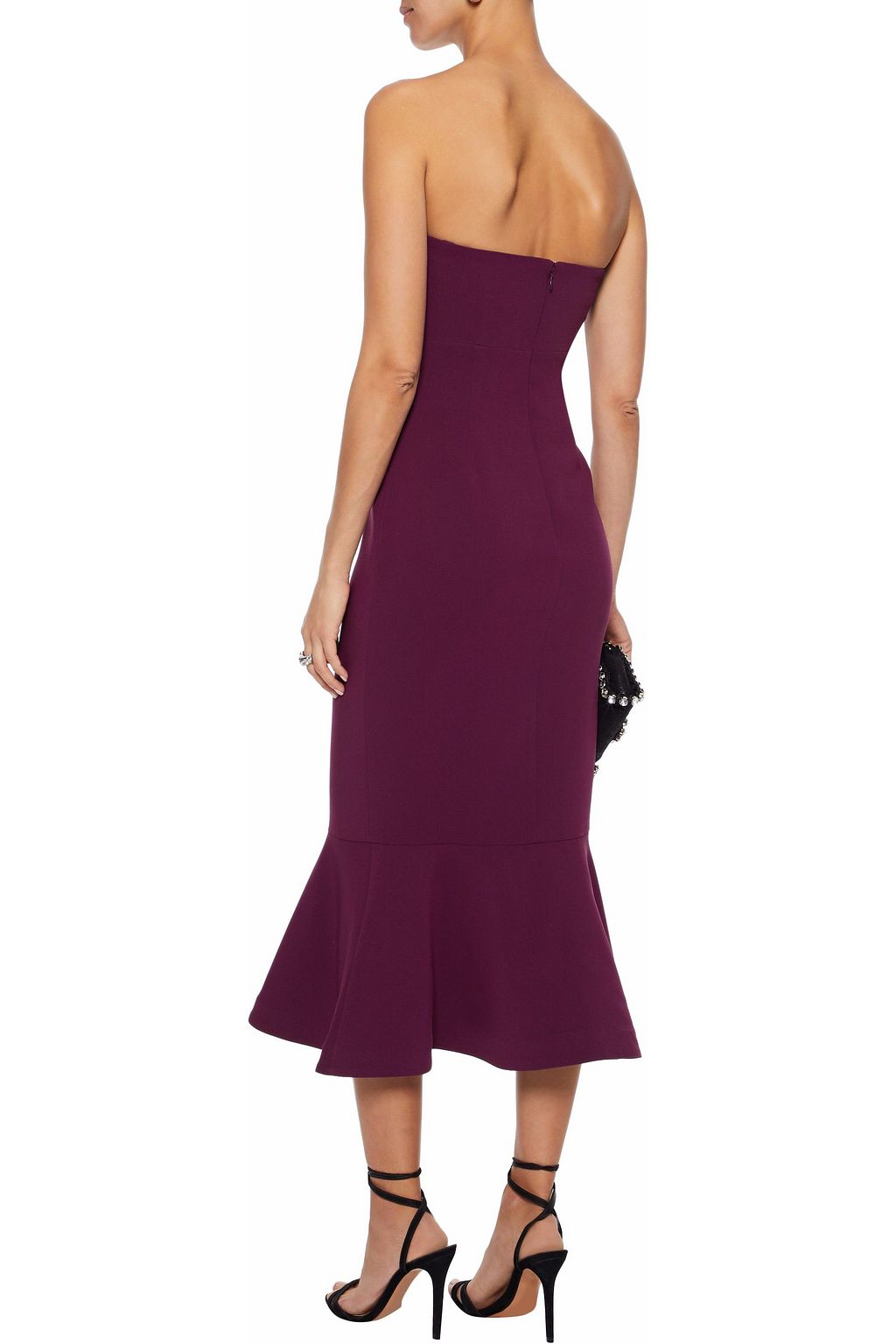 CINQ À SEPT Fluted strapless crepe midi dress
