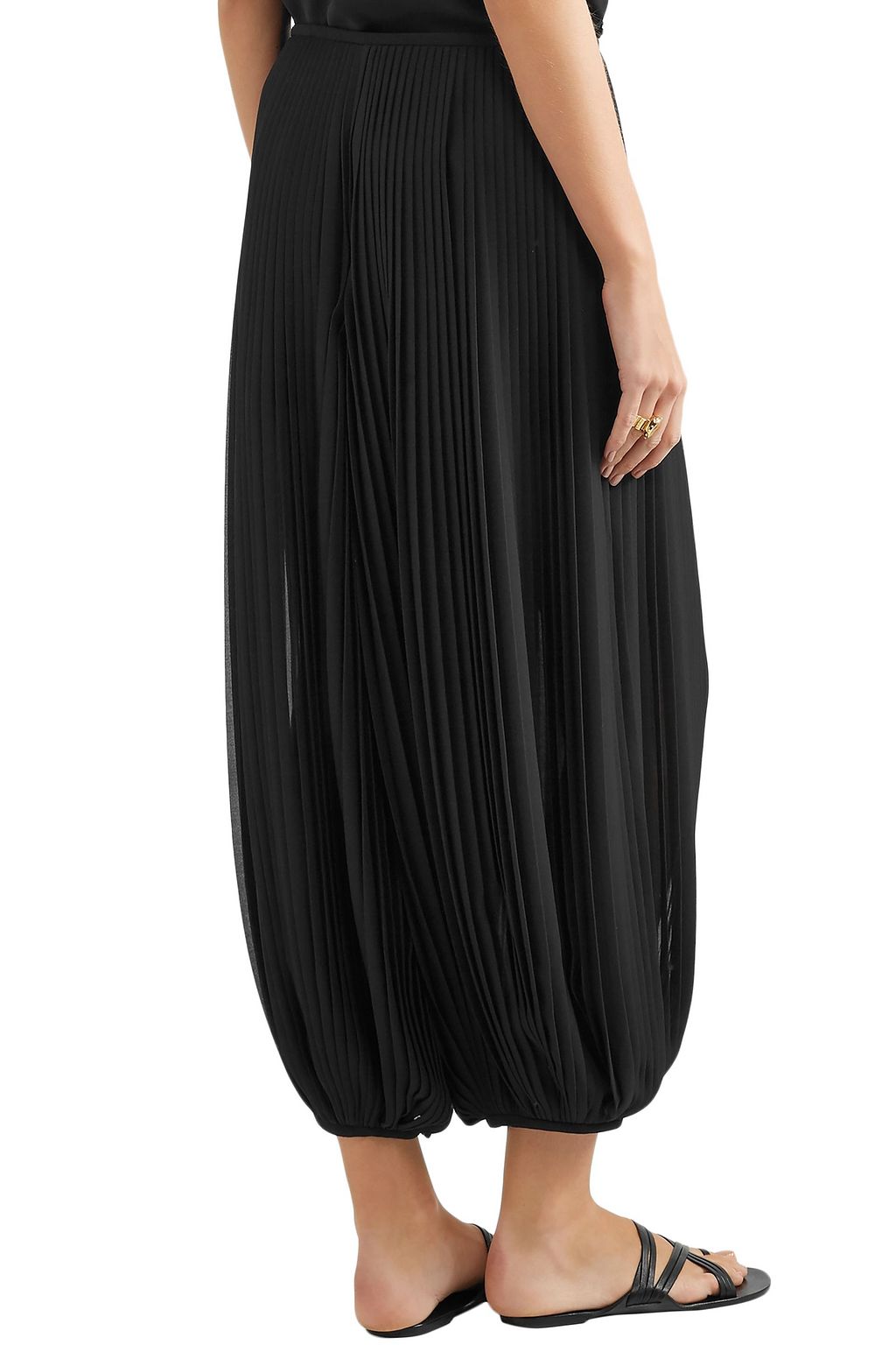 CHLOÉ Cropped pleated georgette wide-leg pants