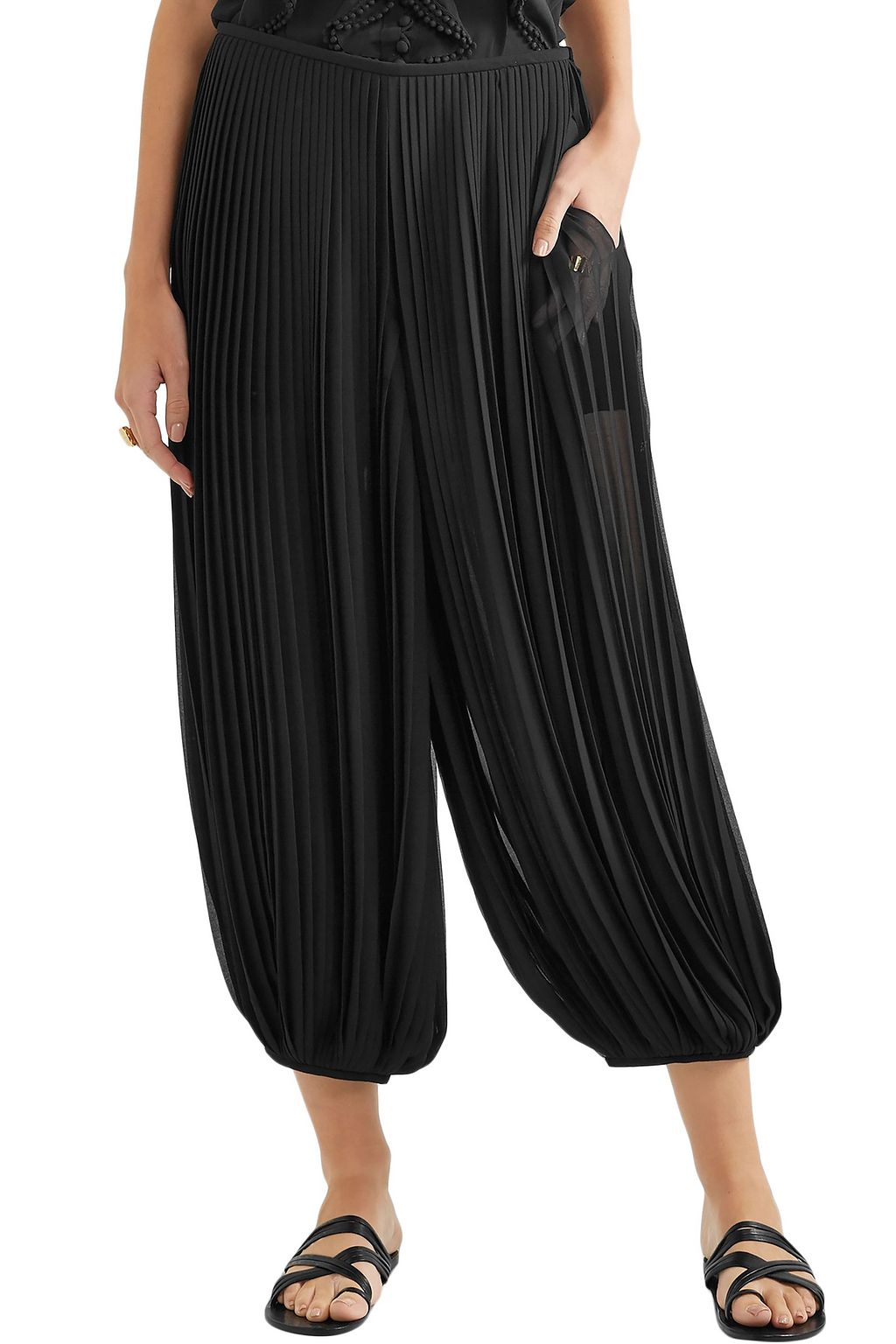 CHLOÉ Cropped pleated georgette wide-leg pants