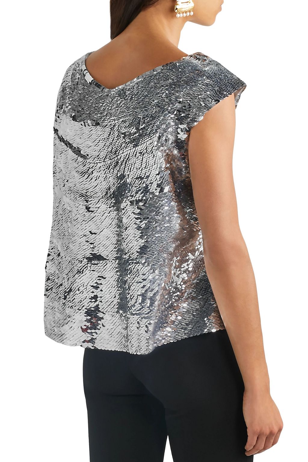 OSCAR DE LA RENTA Sequined silk-organza peplum top