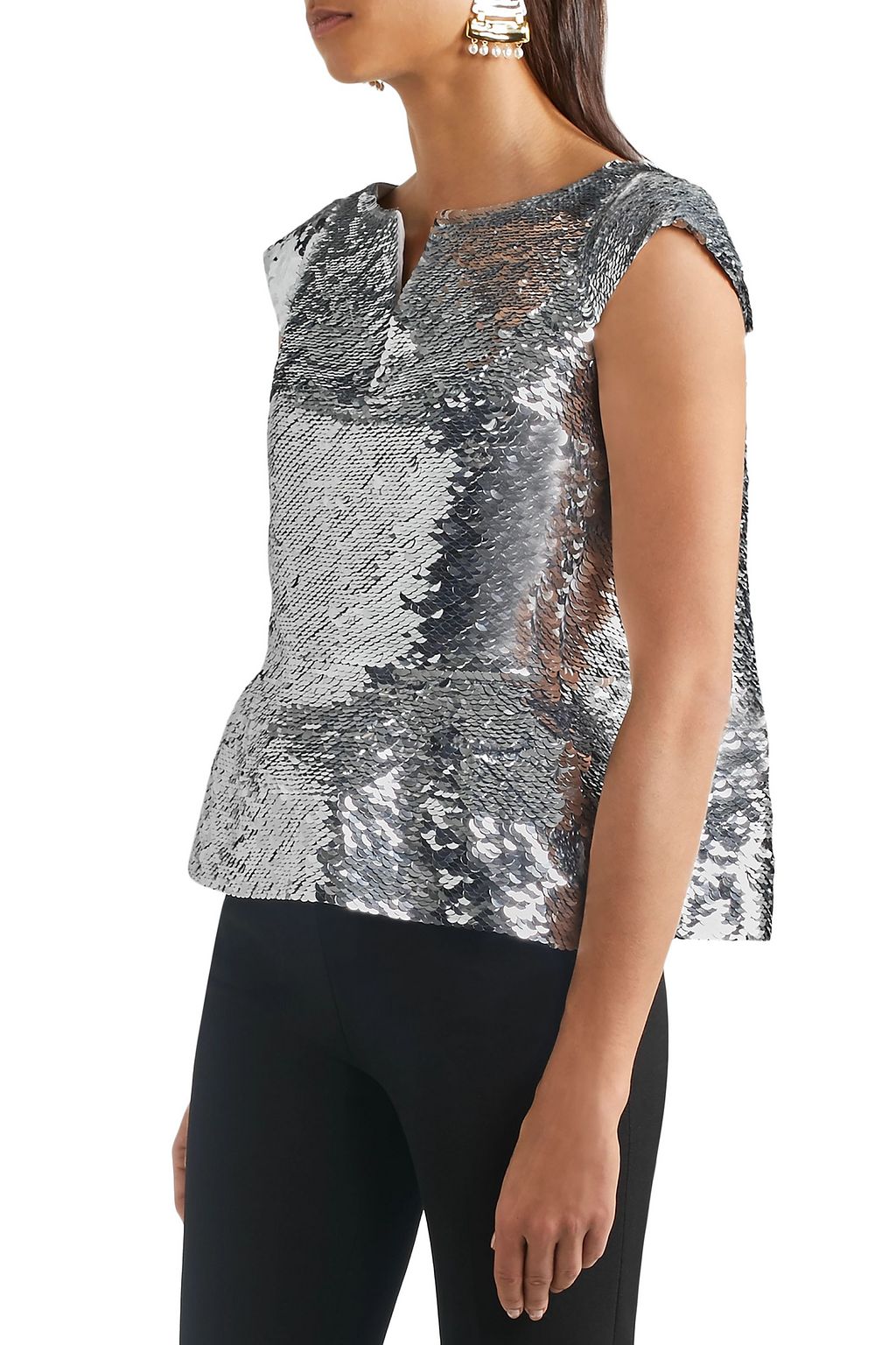 OSCAR DE LA RENTA Sequined silk-organza peplum top