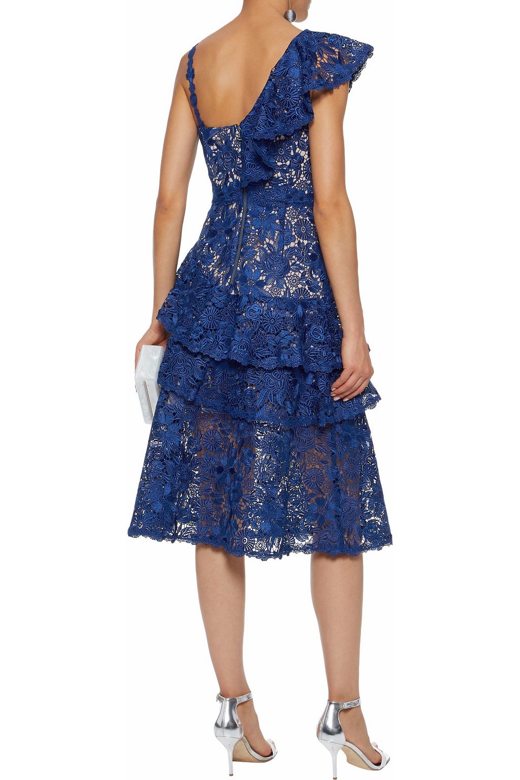 ALICE + OLIVIA Florrie ruffled guipure lace midi dress
