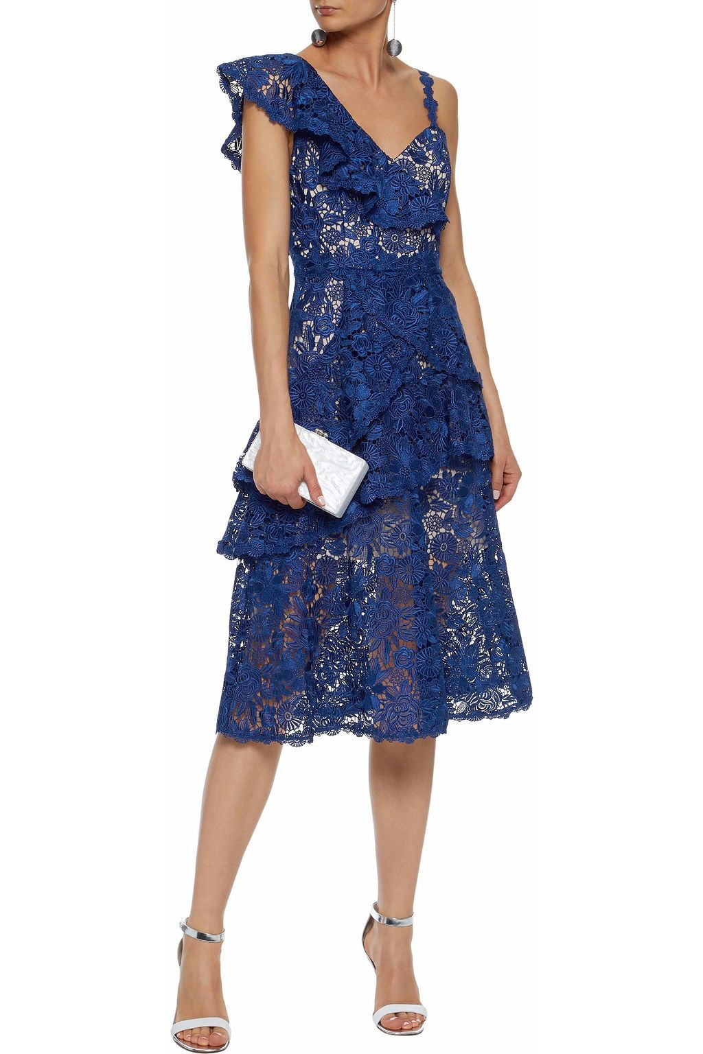 ALICE + OLIVIA Florrie ruffled guipure lace midi dress